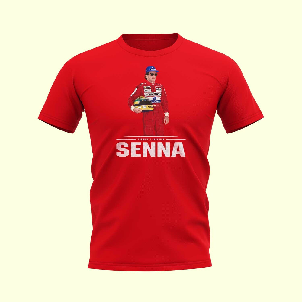 Ayrton Senna Driver T-Shirt (Red) Polyester Azerbaijan Uksoccershop Men's Red Large