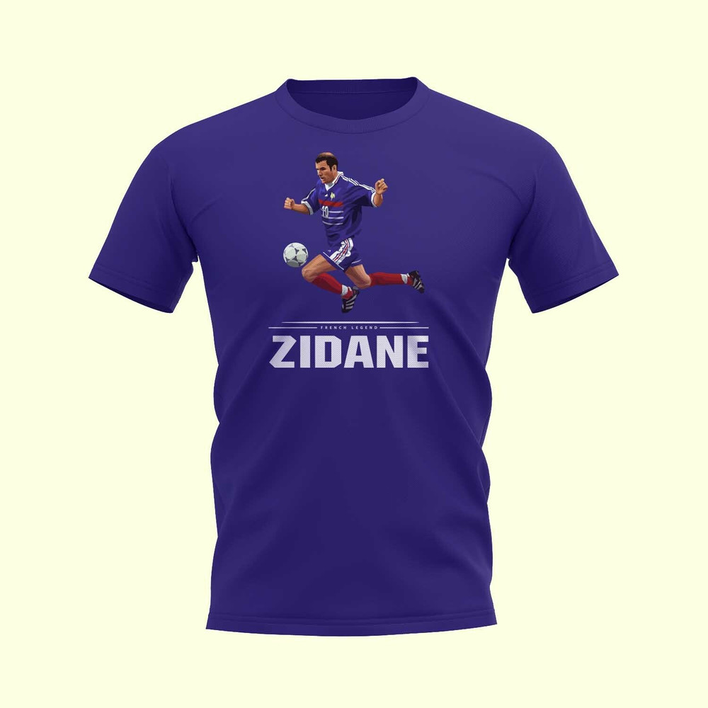 Zinedine Zidane Player T-Shirt (Blue) Polyester France Uksoccershop Men's Blue Large