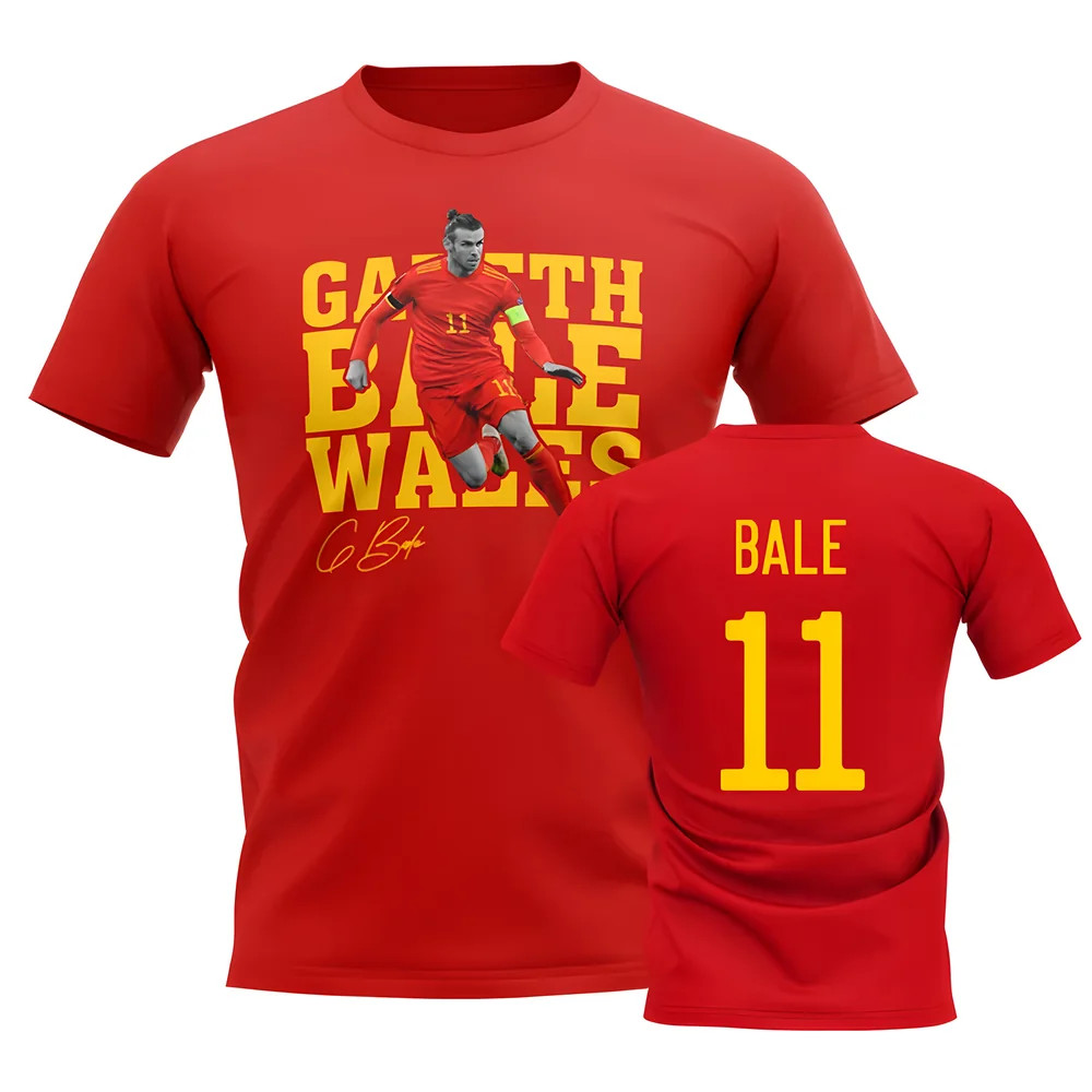 Gareth Bale Wales Player Tee (Red) Polyester Uksoccershop Men's Red Extra Small