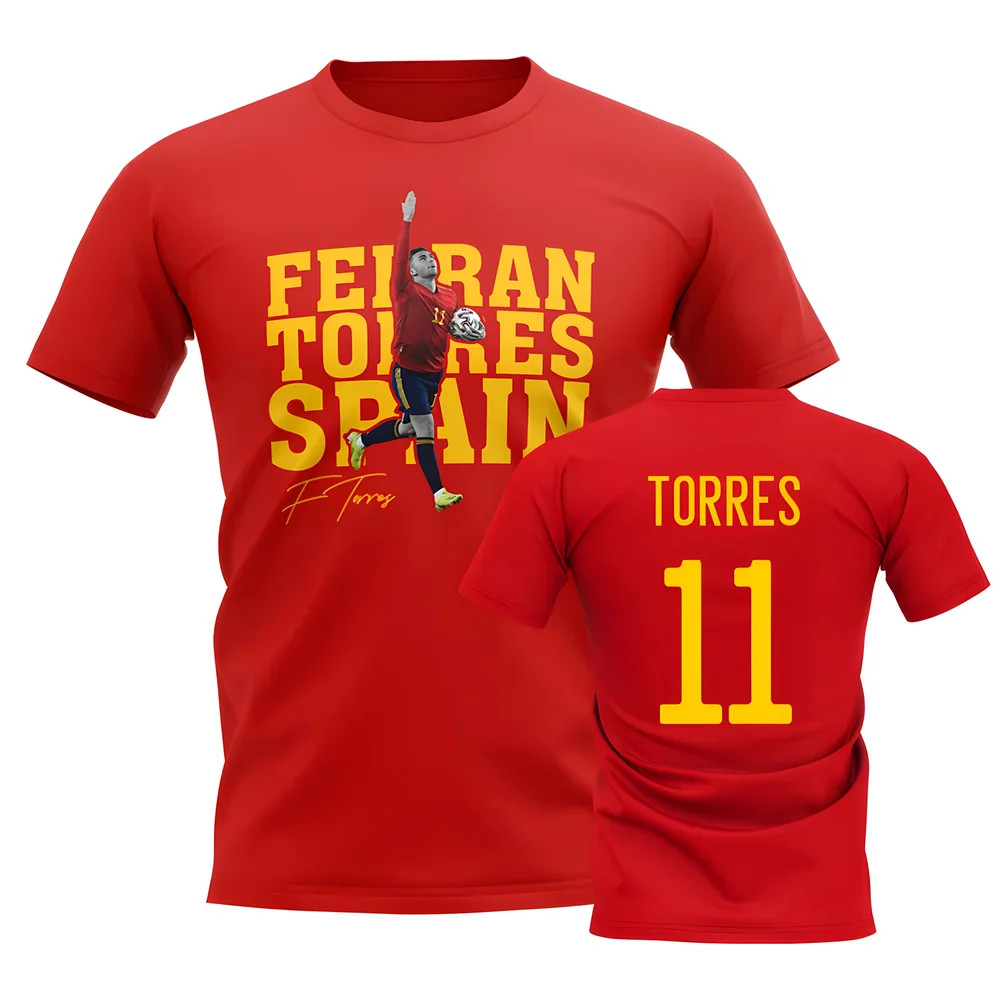 Ferran Torres Spain Player Tee (Red) Polyester Uksoccershop Men's Red Small