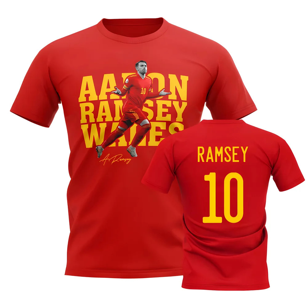 Aaron Ramsey Wales Player Tee (Red) Polyester Uksoccershop Men's Red Xxl