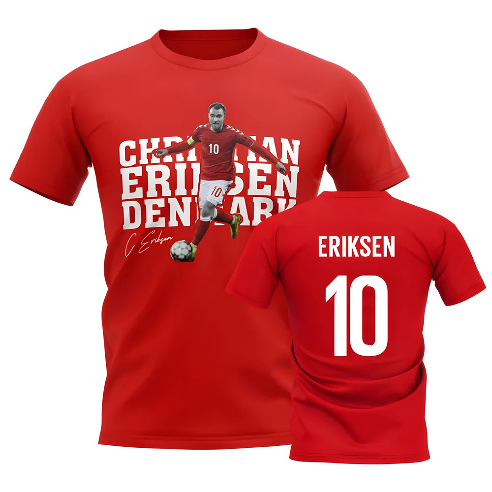 Christian Eriksen Denmark Player Tee (Red) Polyester Uksoccershop Men's Red Small