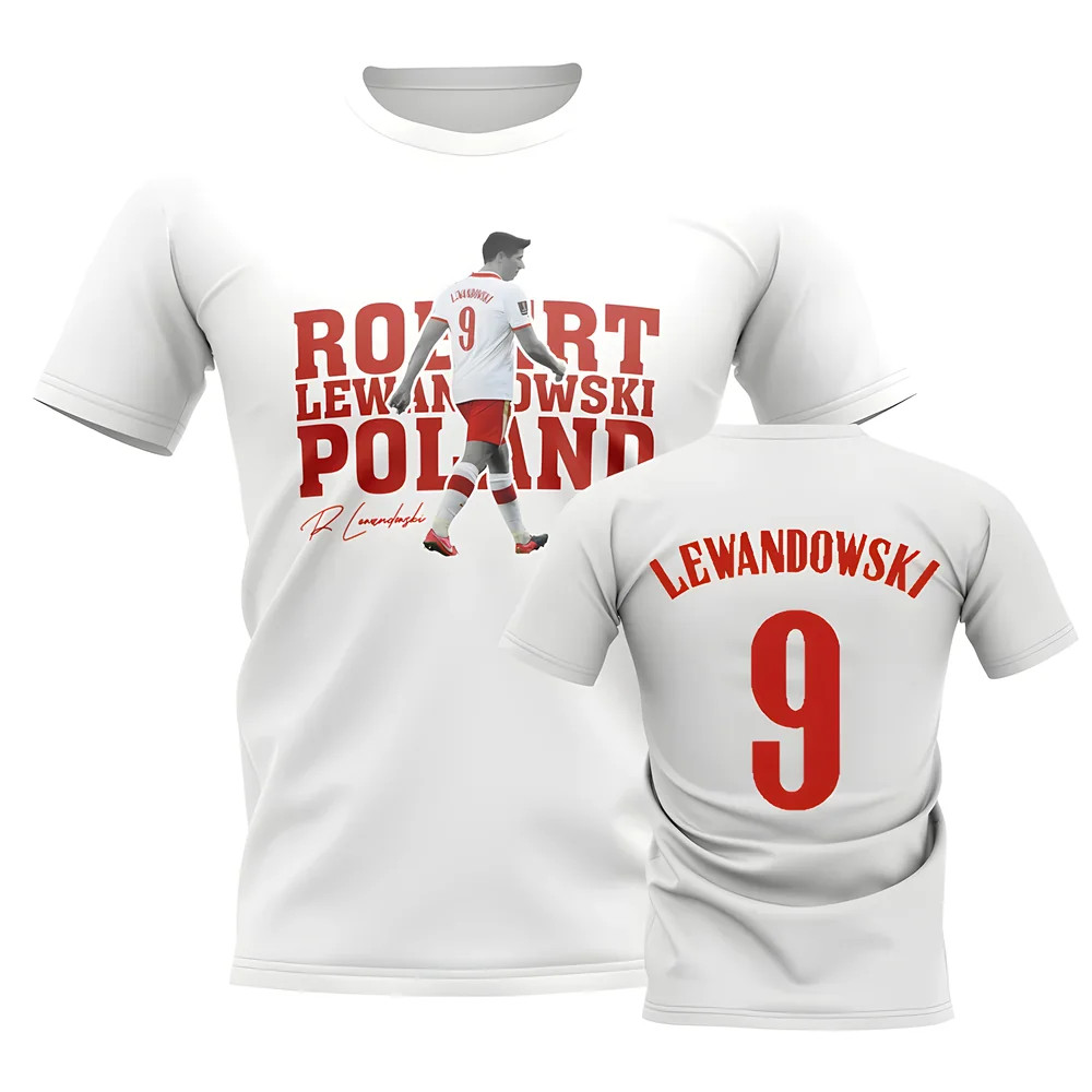 Robert Lewandowski Poland Player Tee (White) Polyester Uksoccershop Men's White Xxl