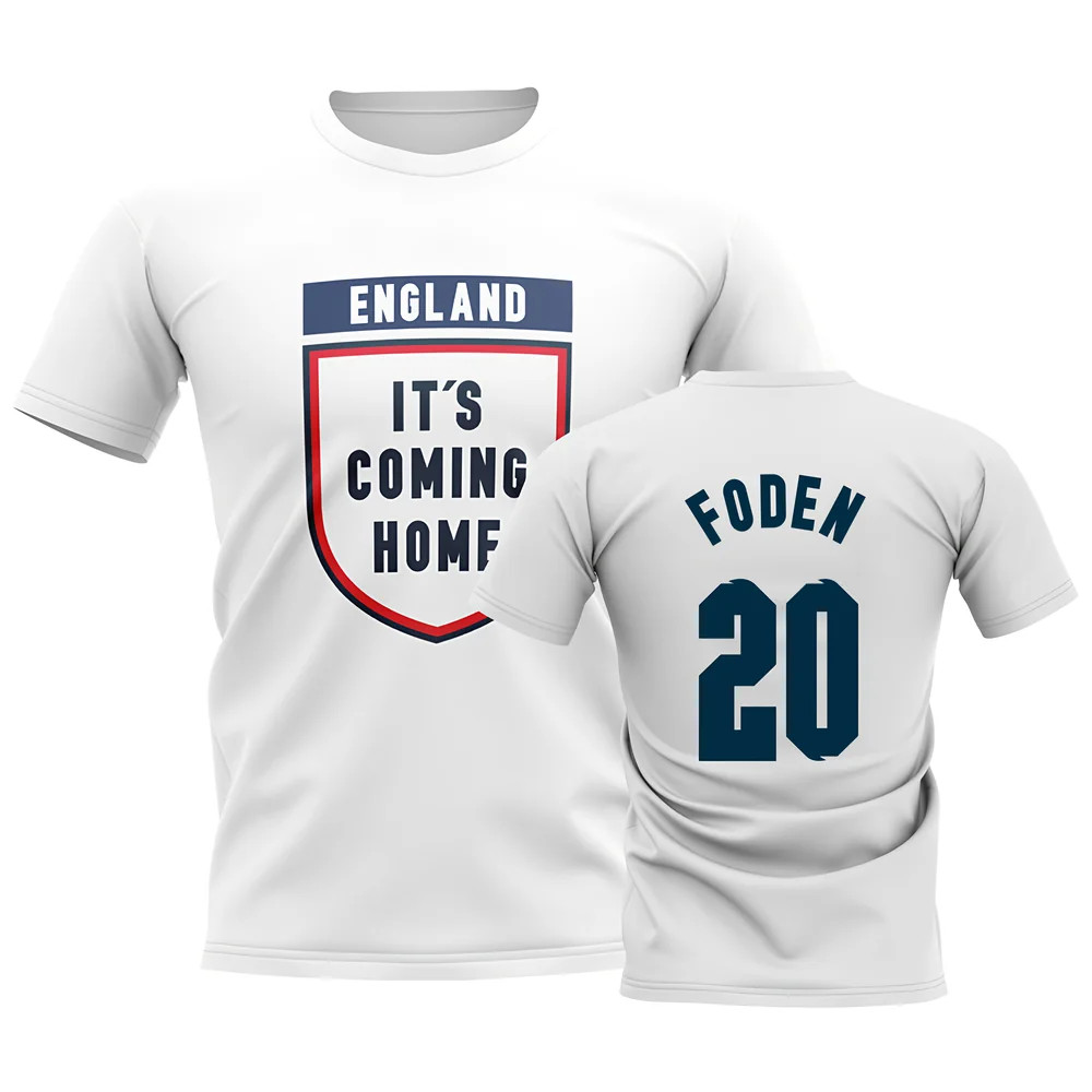 England Its Coming Home T-Shirt (Foden 20) - Polyester Uksoccershop Men's White Large