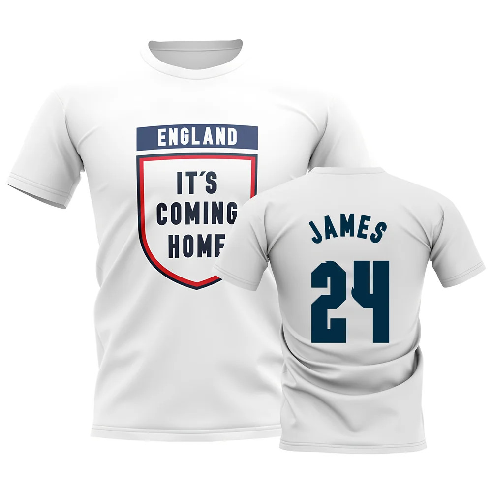 England Its Coming Home T-Shirt (James 24) - Polyester Uksoccershop Men's White Large