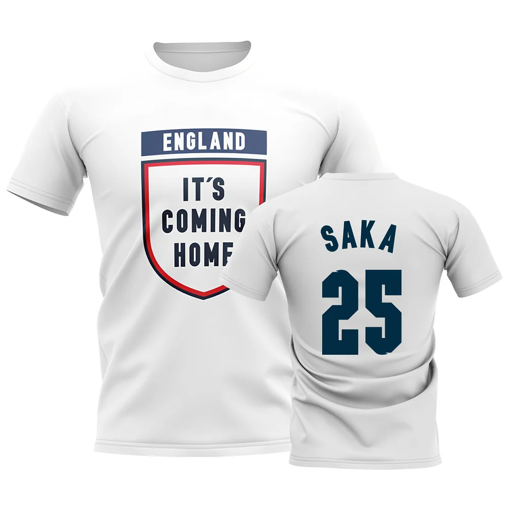 England Its Coming Home T-Shirt (Saka 25) - Polyester Uksoccershop Men's White Large