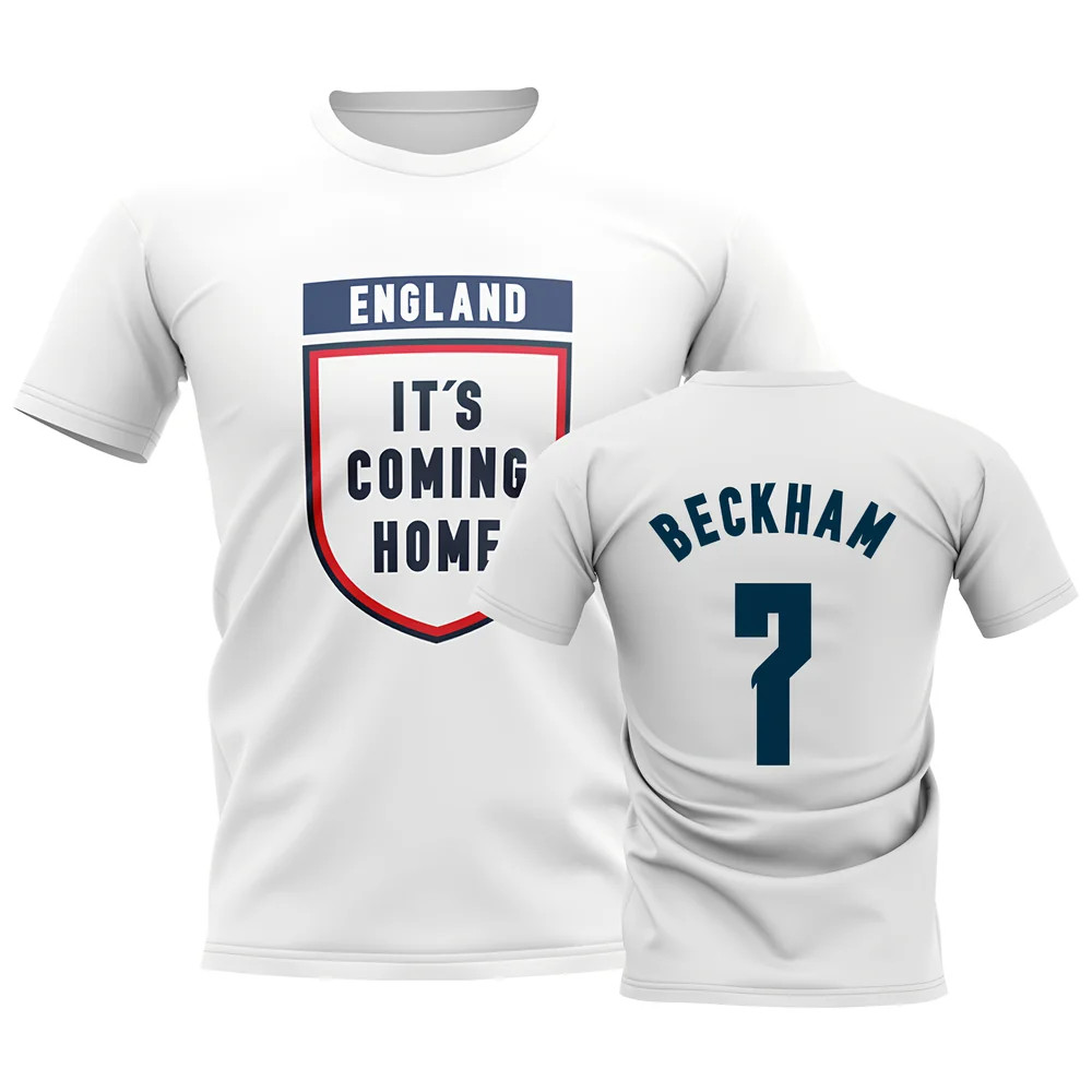 England Its Coming Home T-Shirt (Beckham 7) - Polyester Uksoccershop Men's White Large