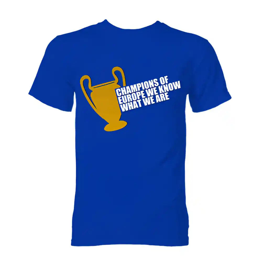 Chelsea Champions Of Europe T-Shirt (Blue) Polyester Made By: Gildan Men's Blue Medium