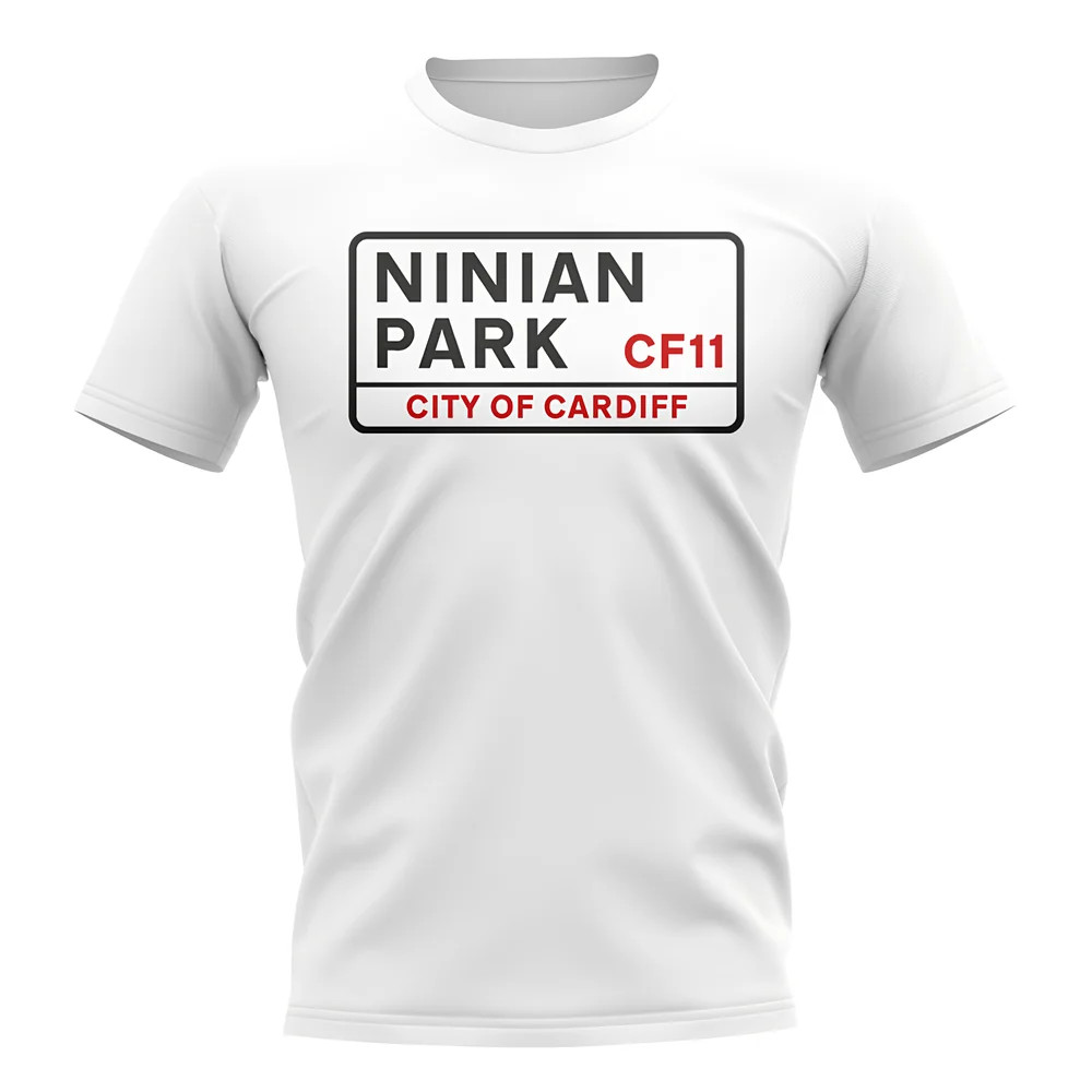 Cardiff Ninian Park Street Sign T-Shirt (White) Polyester Uksoccershop Men's White Extra Large