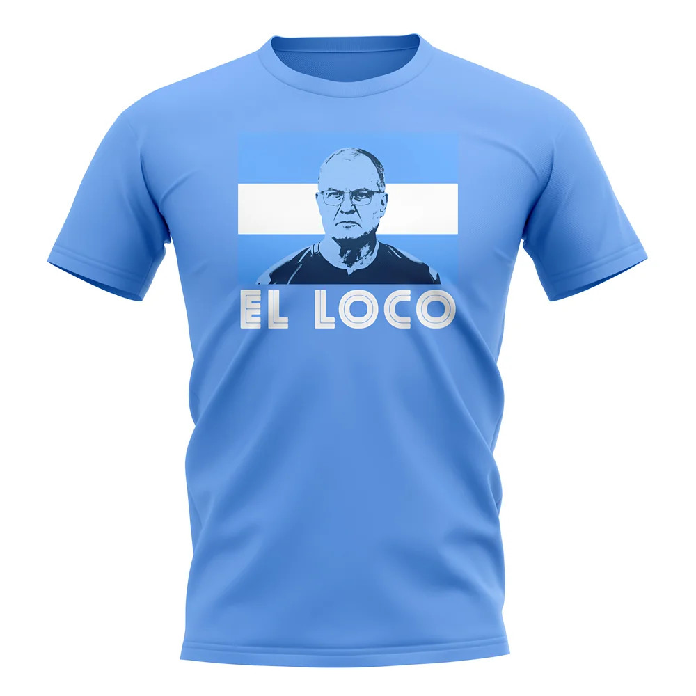 Marcelo Bielsa El Loco T-Shirt (Sky Blue) Polyester Argentina Uksoccershop Men's Sky Blue Xxl