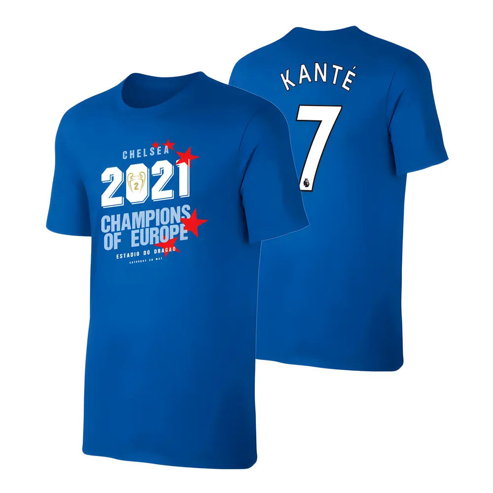 Chelsea Champions Of Europe 2021 (Kante 7) Polyester Uksoccershop Men's Blue Extra Large
