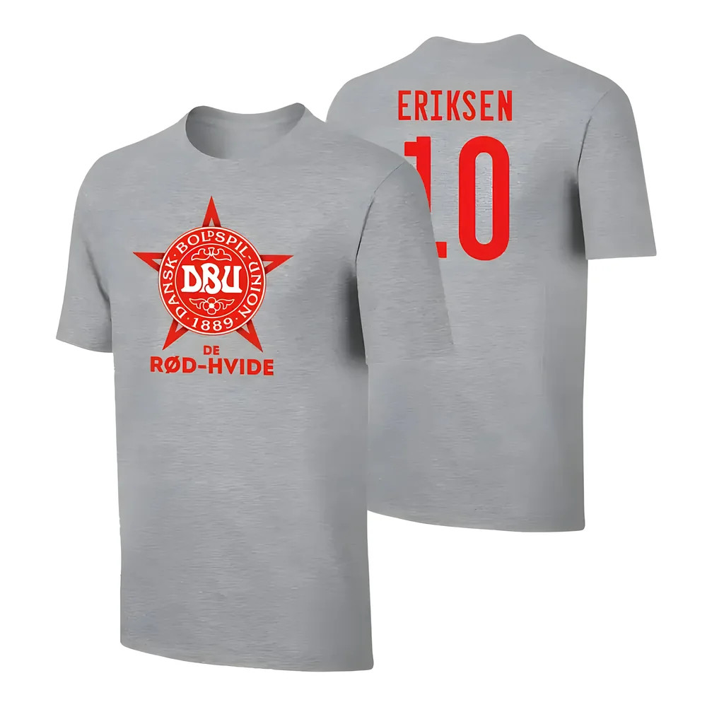 Denmark Euro 2020 T-Shirt (Eriksen 10) Polyester Uksoccershop Men's Grey Small