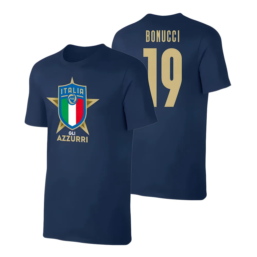 Italy Euro 2020 T-Shirt (Bonucci 19) Polyester Uksoccershop Men's Dark Blue