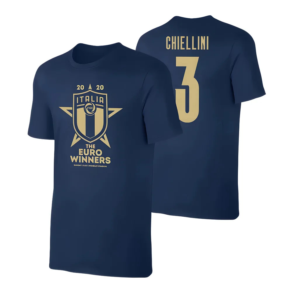 Italy Winners Euro 2020 (Chiellini 3) Polyester Uksoccershop Men's Dark Blue Small