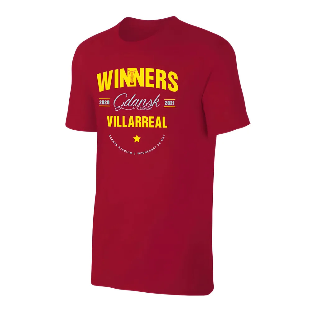 Villarreal Winners 2021 T-Shirt - Crimson Polyester David Villa Uksoccershop Men's Red Xxl