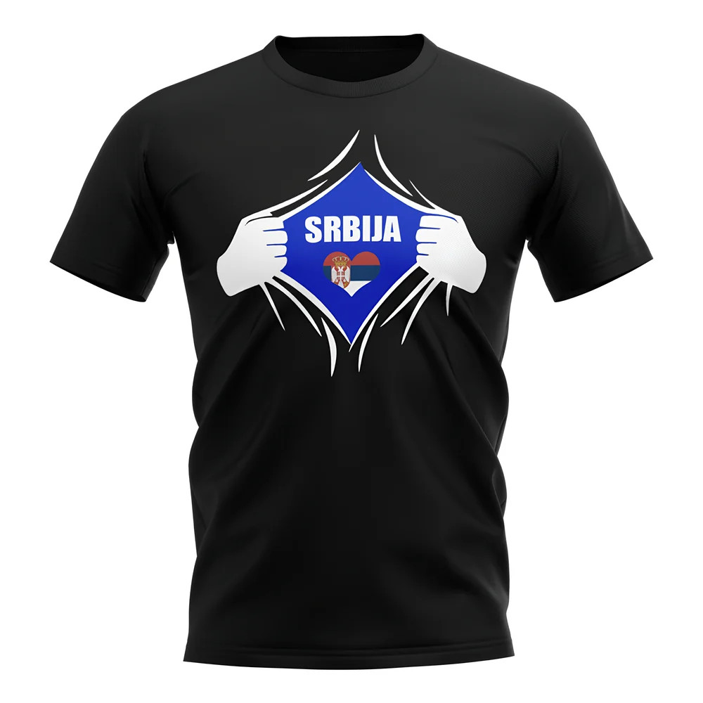 Serbia Chest Badge T-Shirt (Black) Polyester Uksoccershop Men's Black Extra Small