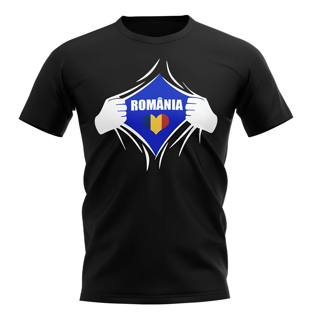 Romania Chest Badge T-Shirt (Black) Polyester Uksoccershop Men's Black Large
