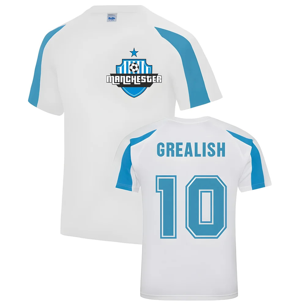 Jack Grealish Manchester Sports Training Jersey (White) Polyester Manchester City Uksoccershop Men's White Medium