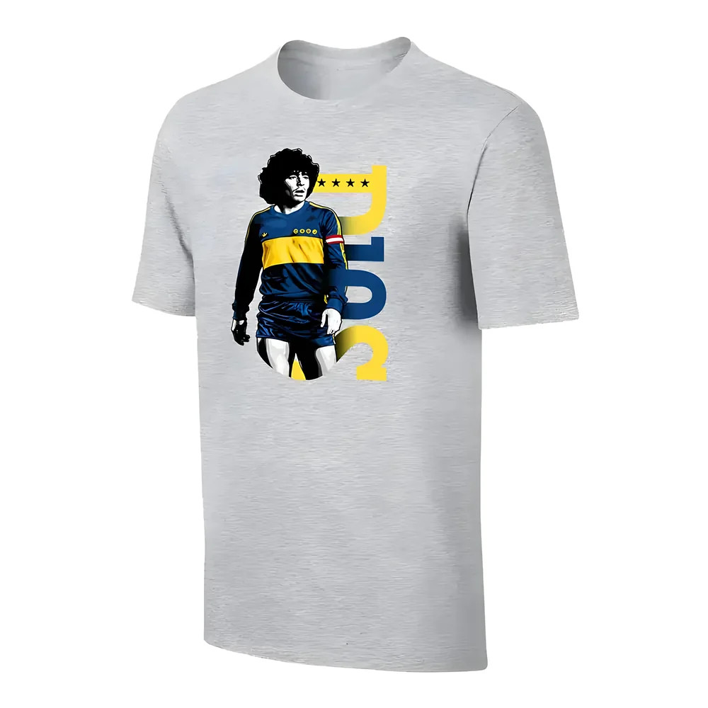 Boca D10s 21 T-Shirt, Polyester Diego Maradona Argentina Uksoccershop Men's Grey Large