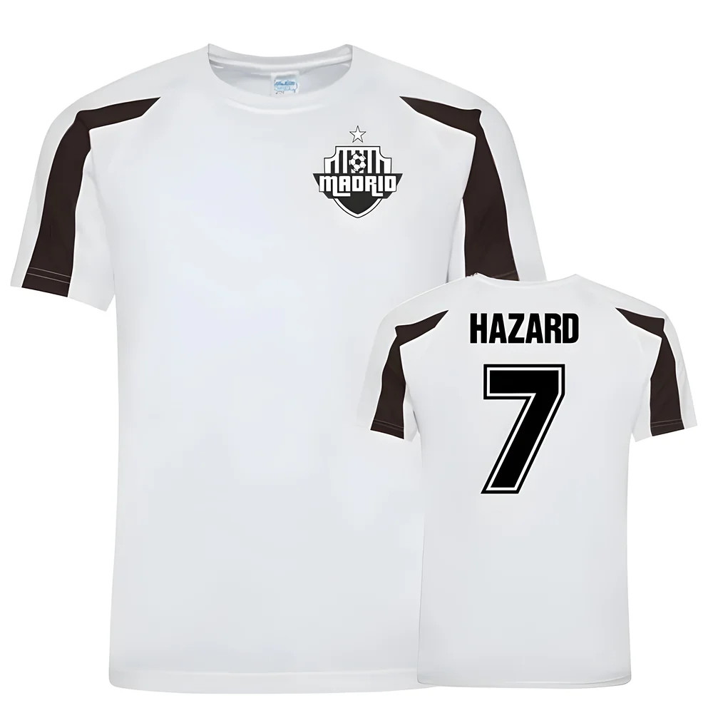Eden Hazard Real Madrid Sports Training Jersey (White/Black) Polyester Uksoccershop Men's Black Small