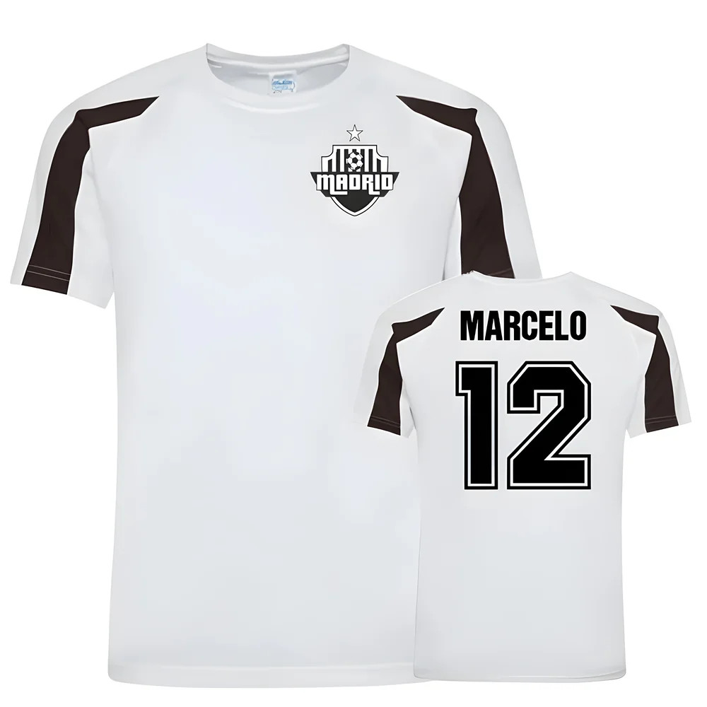 Marcelo Real Madrid Sports Training Jersey (White/Black) Polyester Uksoccershop Men's Black Large