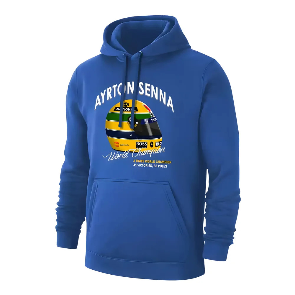 Ayrton Senna Helmet Footer With Hood, Polyester Brazil Uksoccershop Men's Blue Xxl