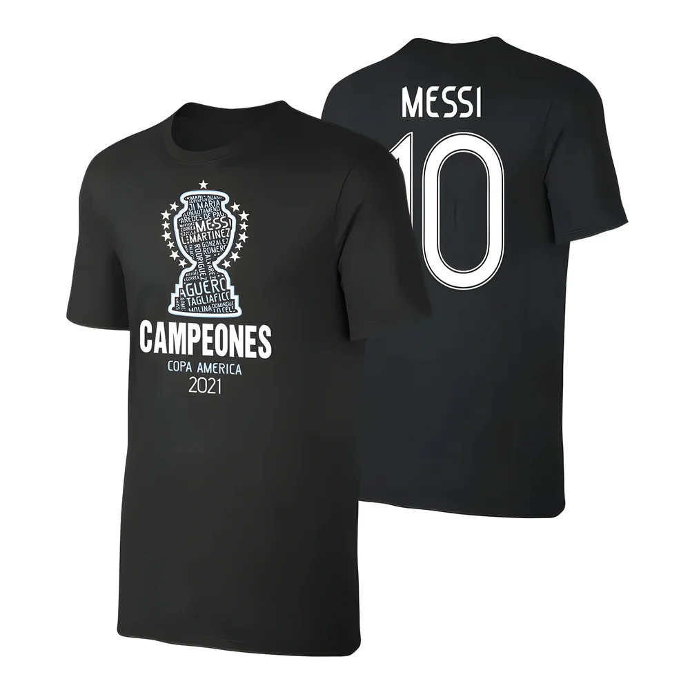 Argentina Ca2021 Campeones T-Shirt Messi, Polyester Lionel Messi Uksoccershop Men's Black Extra Small