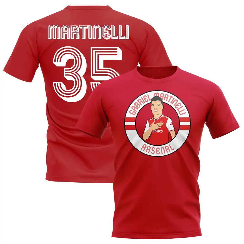 Gabriel Martinelli Arsenal Illustration T-Shirt (Red) Polyester Uksoccershop Men's Red Xxl