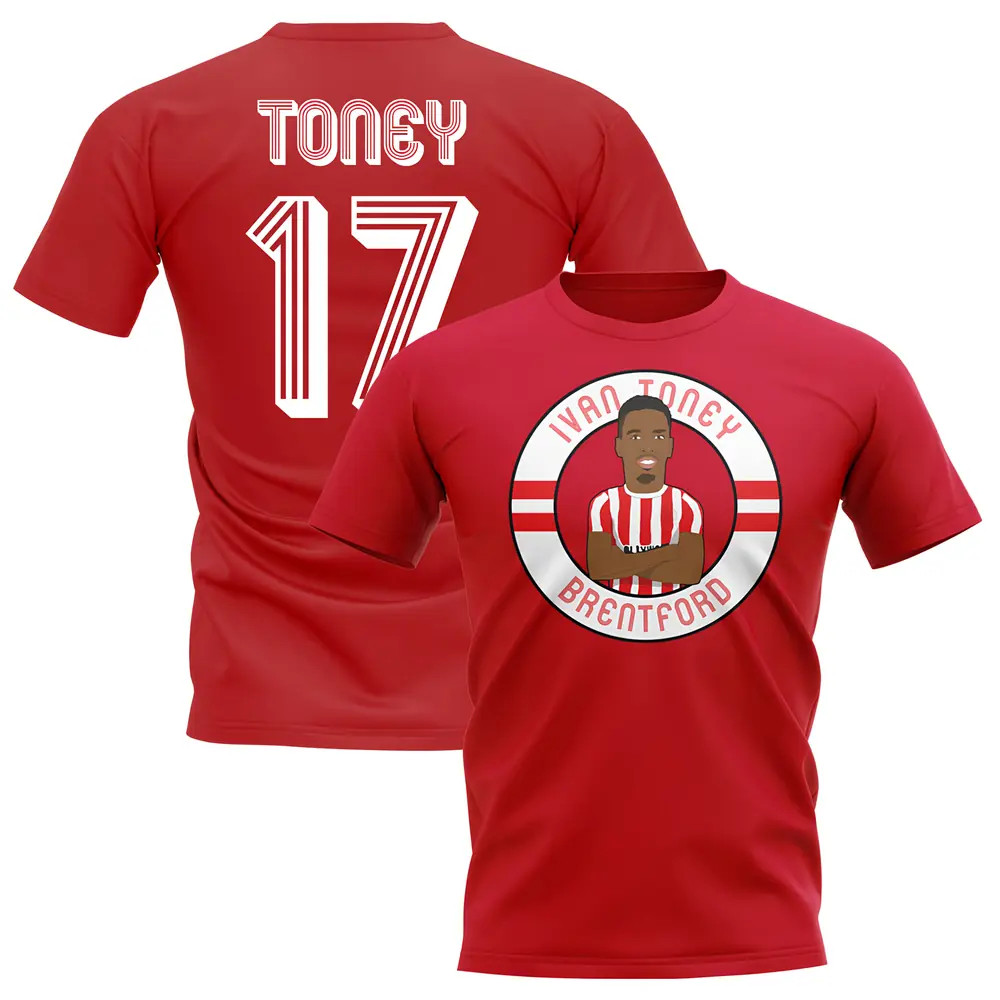 Ivan Toney Brentford Illustration T-Shirt (Red) Polyester Uksoccershop Men's Red Medium