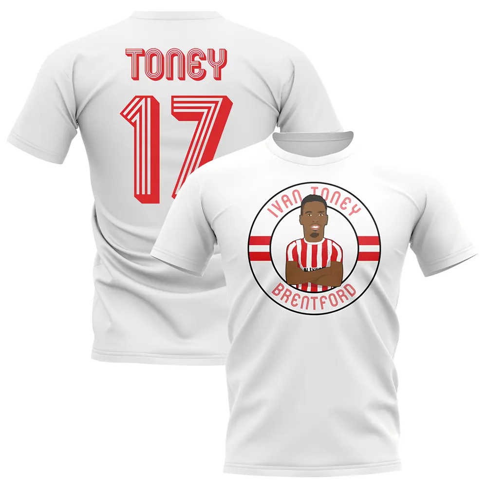 Ivan Toney Brentford Illustration T-Shirt (White) Polyester Uksoccershop Men's White Xxl