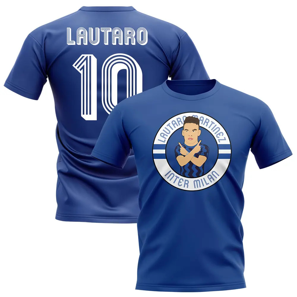 Lautaro Martínez Inter Milan Illustration T-Shirt (Royal) Polyester Uksoccershop Men's Dark Blue Small