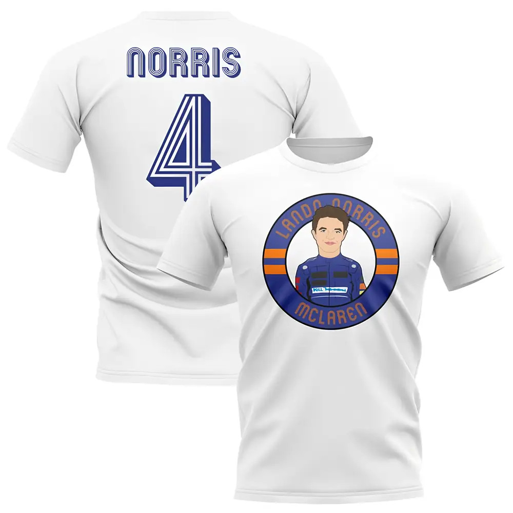 Lando Norris Mclaren F1 Illustration T-Shirt (White) Polyester Uksoccershop Men's White