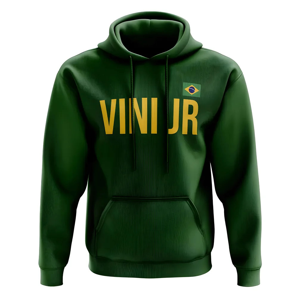 Vini Jr Brazil Name Hoody (Green) Polyester Vinicius Jr Uksoccershop Men's Green Large