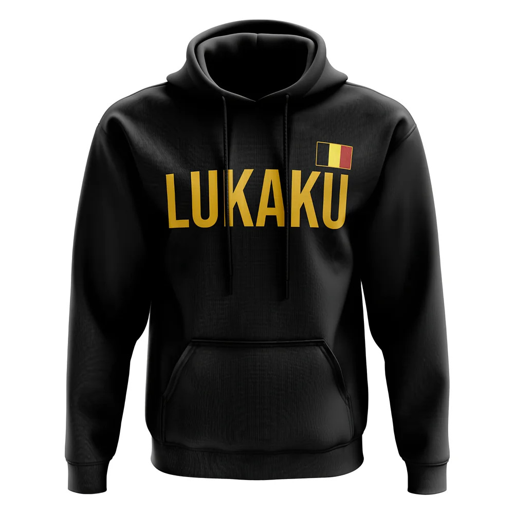 Romelu Lukaku Belgium Name Hoody (Black) Polyester Uksoccershop Men's Black Small