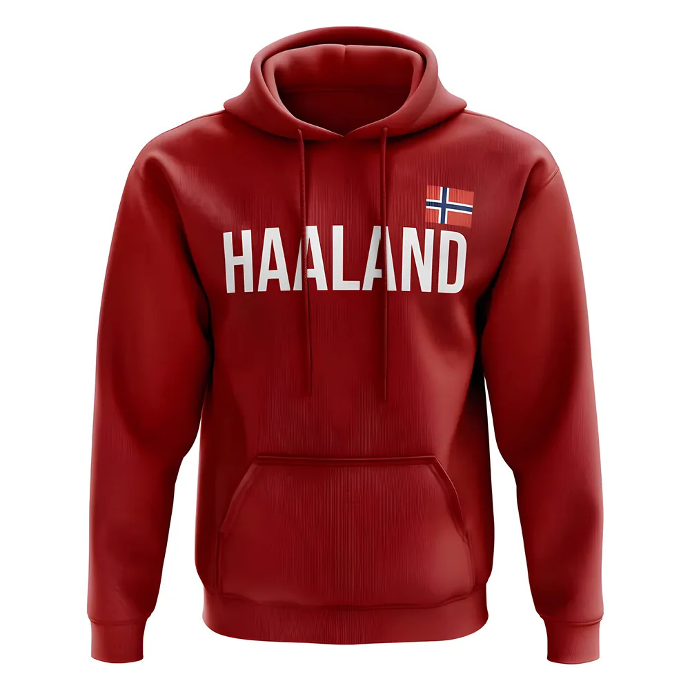 Erling Haaland Norway Name Hoody (Red) Polyester Uksoccershop Men's Red Large