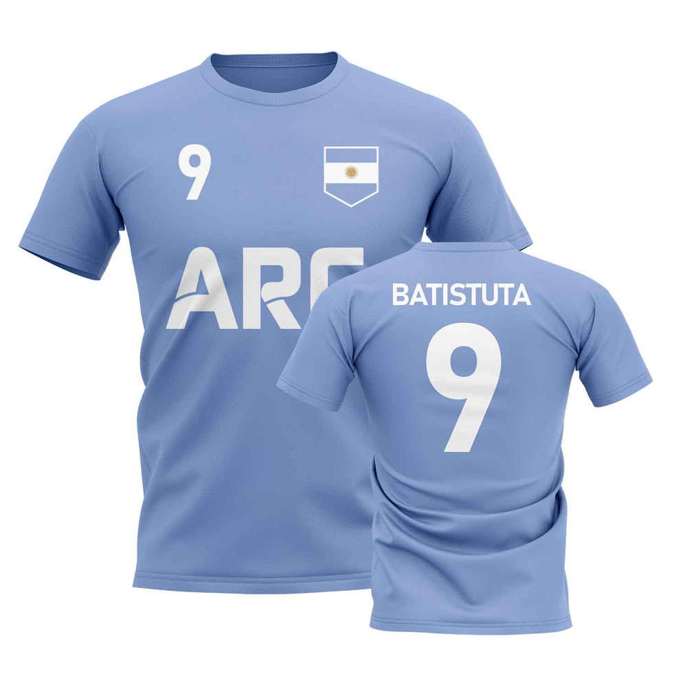 Gabriel Batistuta Country Code Hero T-Shirt (Sky) Polyester Argentina Uksoccershop Men's Sky Blue Large