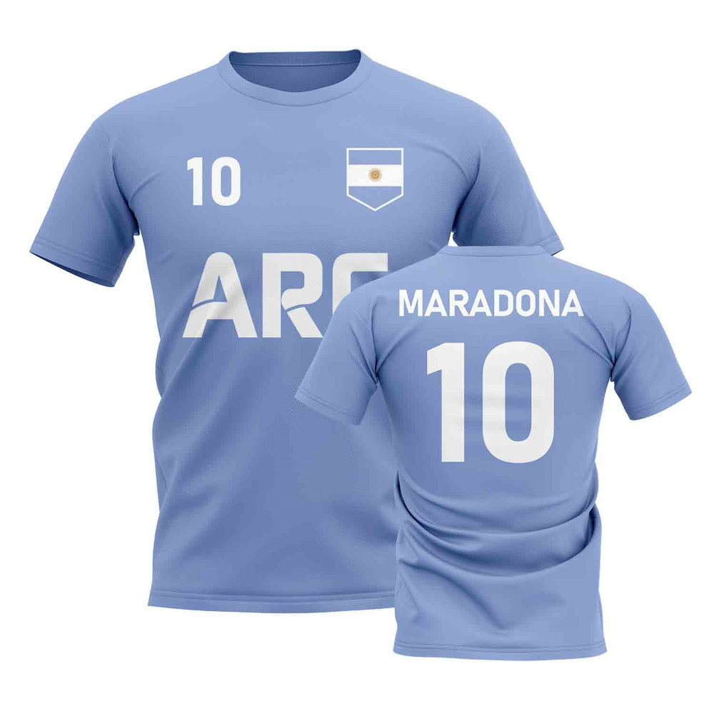 Diego Maradona Country Code Hero T-Shirt (Sky) Polyester Argentina Uksoccershop Men's Sky Blue Large