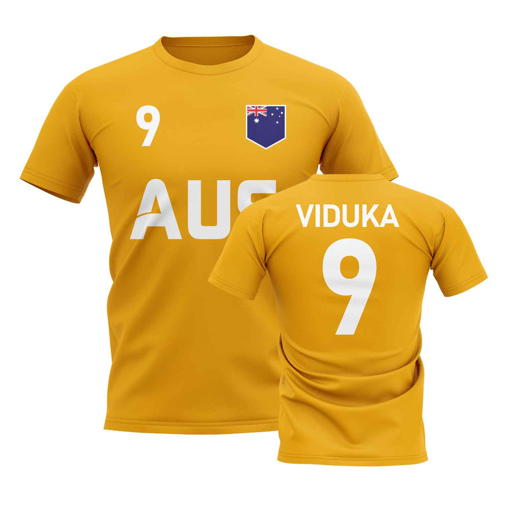 Mark Viduka Country Code Hero T-Shirt (Gold) Polyester Australia Uksoccershop Men's Orange Small