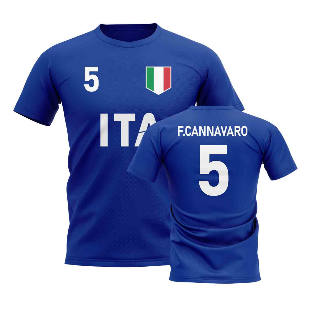 Fabio Cannavaro Country Code Hero T-Shirt (Blue) Polyester Italy Uksoccershop Men's Blue Large