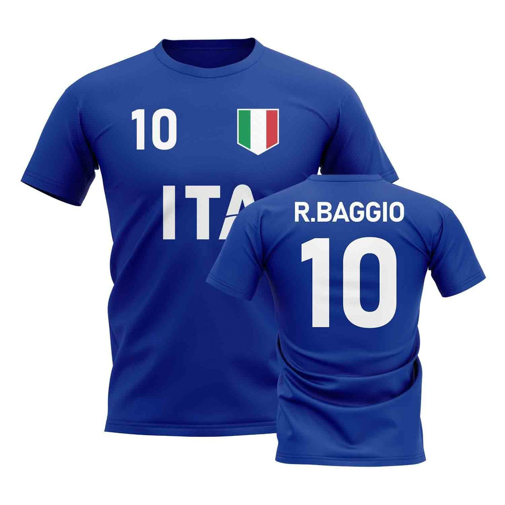 Roberto Baggio Country Code Hero T-Shirt (Blue) Polyester Italy Uksoccershop Men's Blue Large