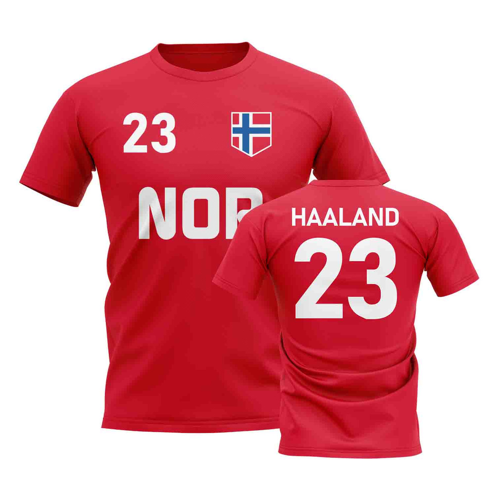 Erling Haaland Country Code Hero T-Shirt (Red) Polyester Norway Uksoccershop Men's Red Small