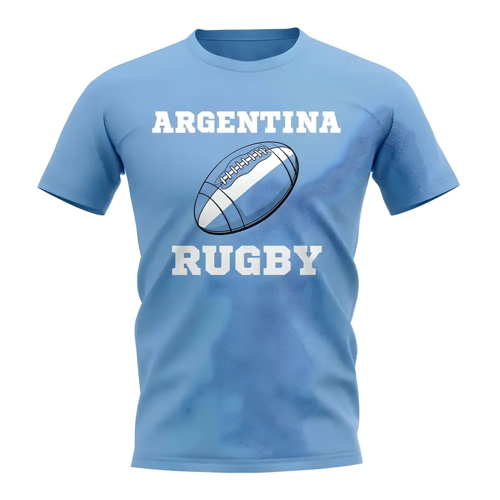Argentina Rugby Ball T-Shirt (Sky Blue) Polyester Uksoccershop Men's Sky Blue Medium