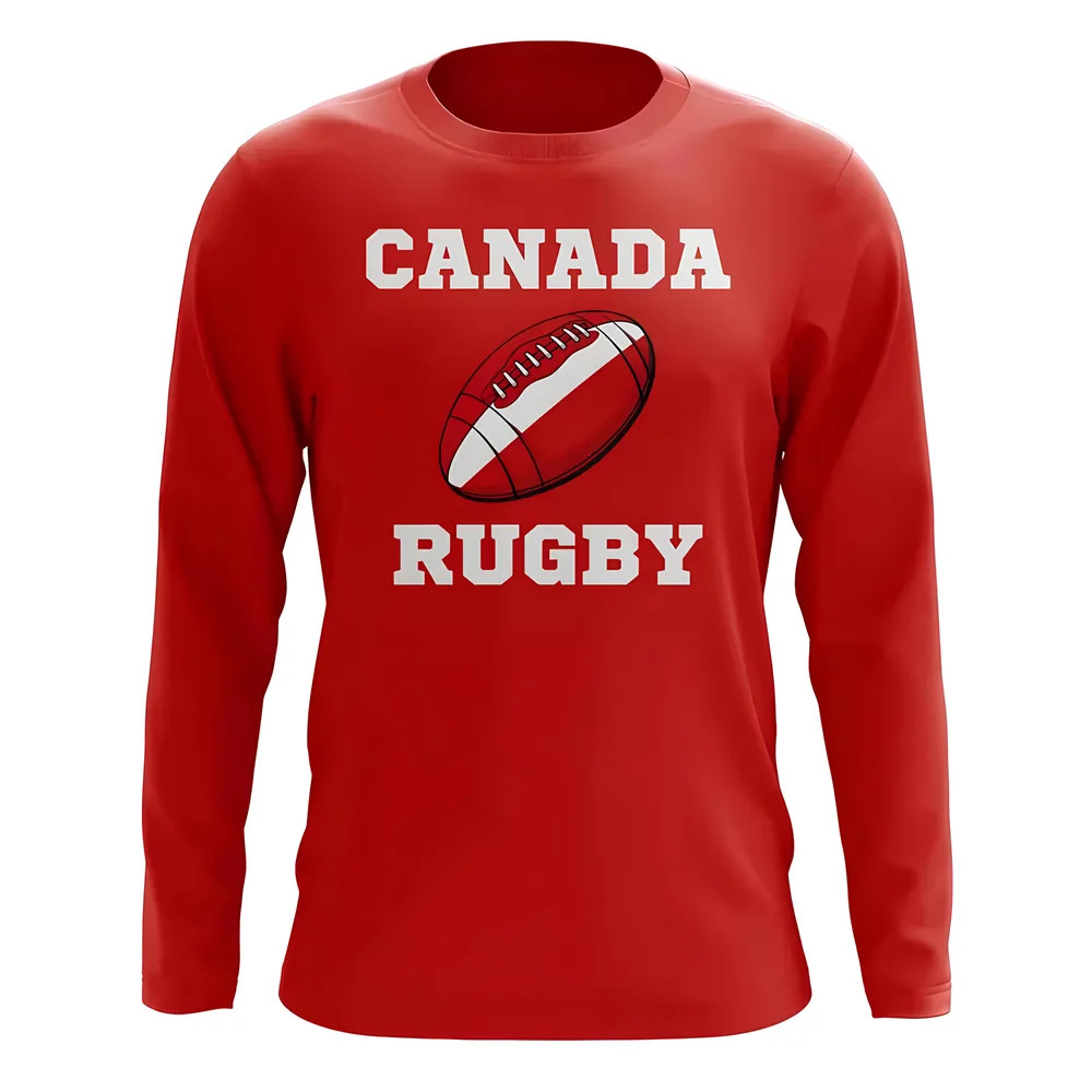 Canada Rugby Ball Long Sleeve Tee (Red) Polyester Uksoccershop Men's Red Xxl