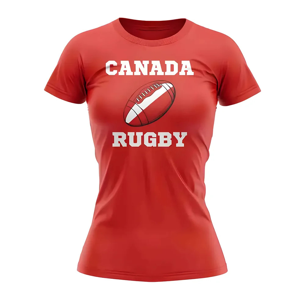 Canada Rugby Ball T-Shirt (Red) - Polyester Uksoccershop Women's Red Xxl