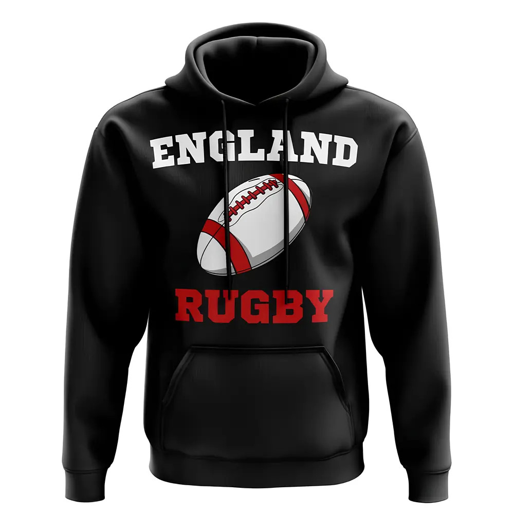 England Rugby Ball Hoody (Black) Polyester Uksoccershop Men's Black Xxl