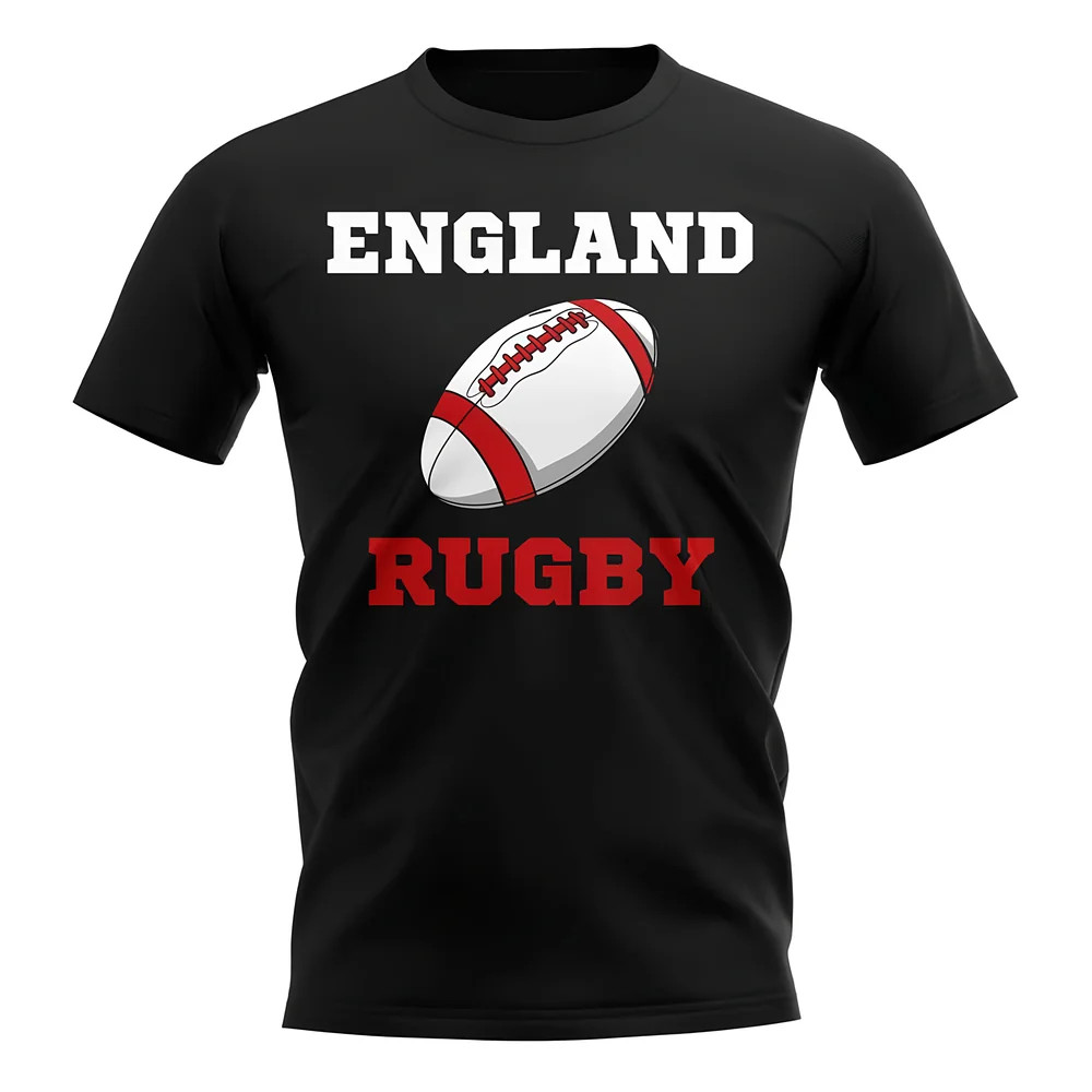 England Rugby Ball T-Shirt (Black) Polyester Uksoccershop Men's Black Xxl