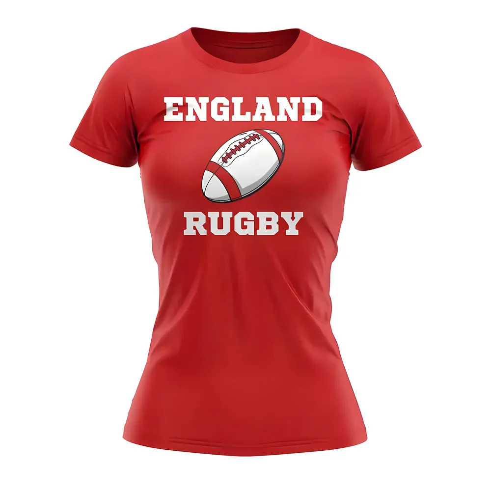 England Rugby Ball T-Shirt (Red) - Polyester Uksoccershop Women's Red Xxl