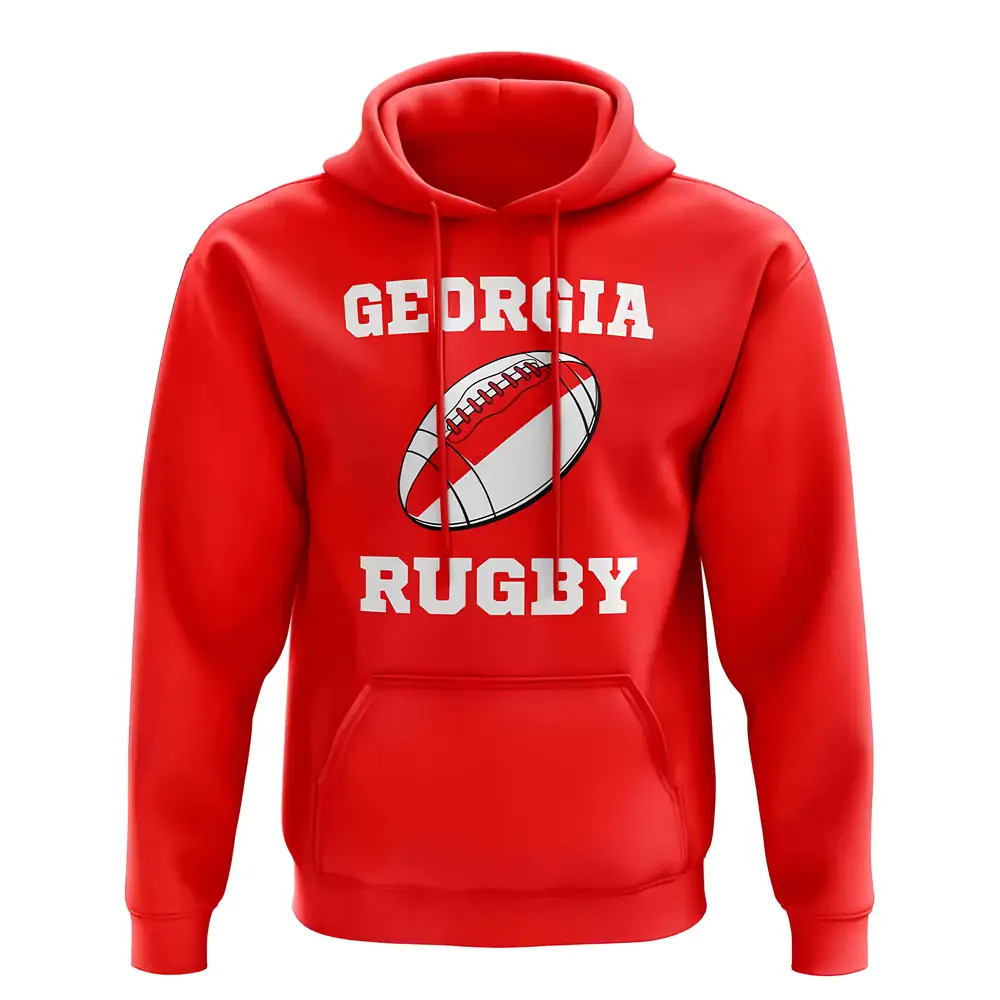 Georgia Rugby Ball Hoody (Red) Polyester Uksoccershop Men's Red Xxl