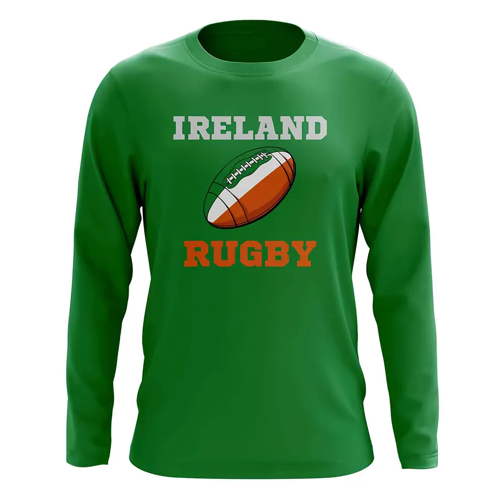 Ireland Rugby Ball Long Sleeve Tee (Green) Polyester Uksoccershop Men's Green Small