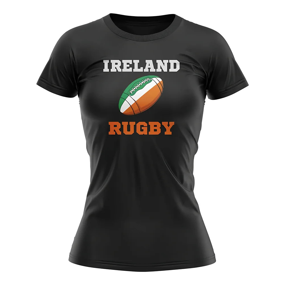 Ireland Rugby Ball T-Shirt (Black) - Polyester Uksoccershop Women's Black Xxl